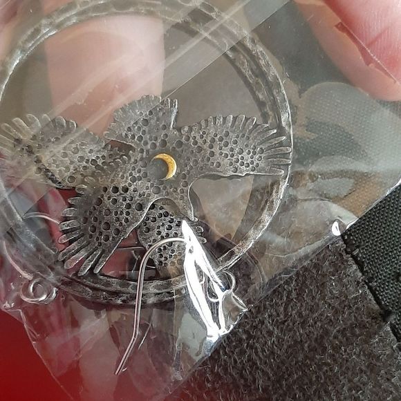 Bronze eagle flying moon star hoop boho goth earrings new - Picture 5 of 5